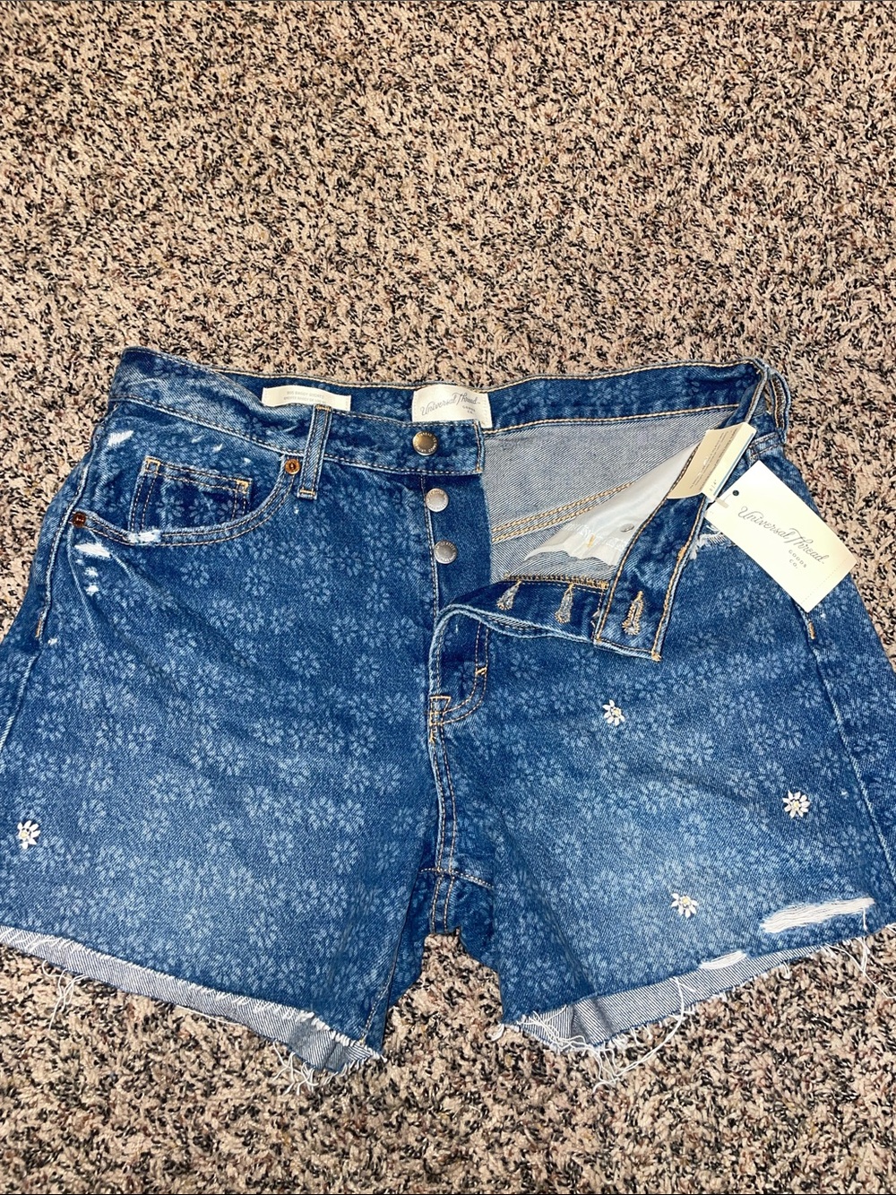 Universal Thread Blue Floral Print High-Rise Denim Shorts Size 6 NWT